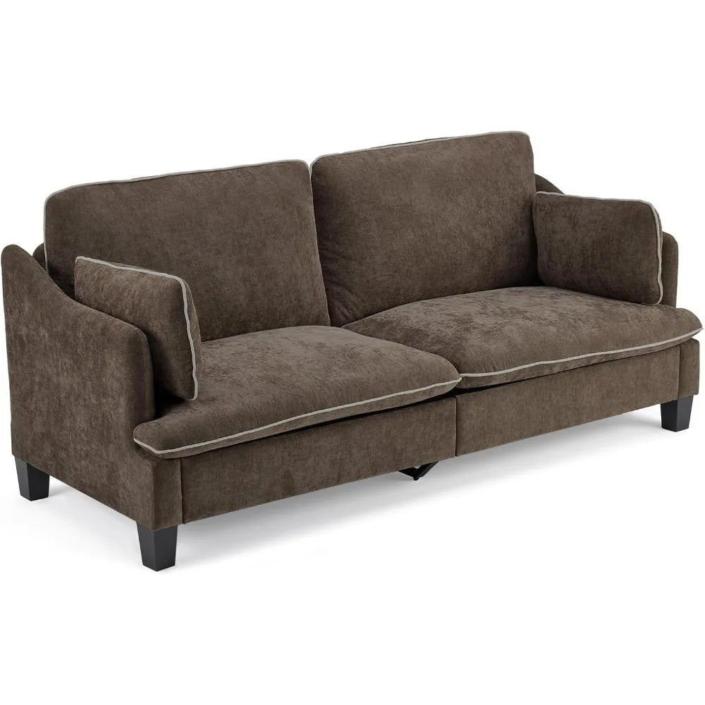 Modern Linen Velvet Sofa With Piped Cushions Removable Cover