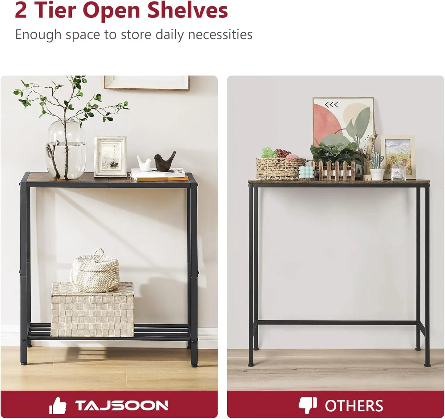Console Table Two Tier Narrow Entryway Open Shelves