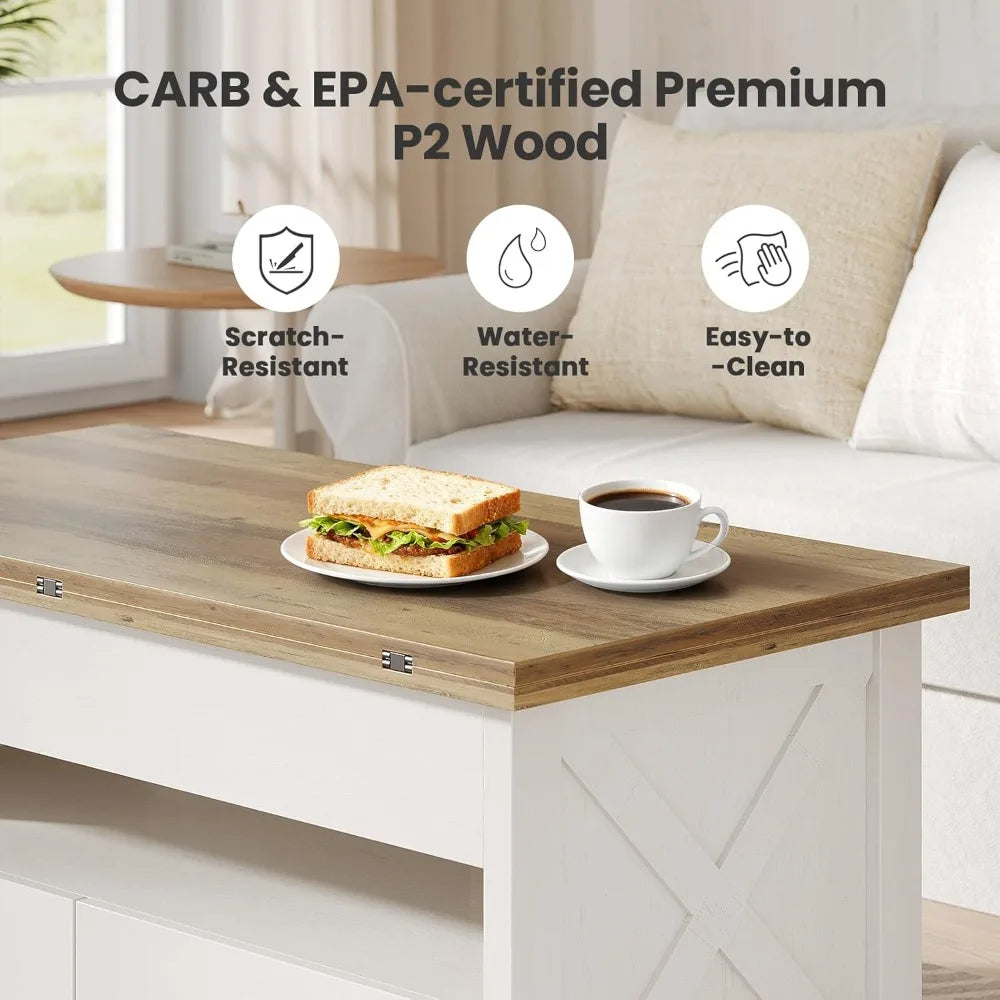 Farmhouse Lift Top Coffee Table With Storage And Hidden Compartment