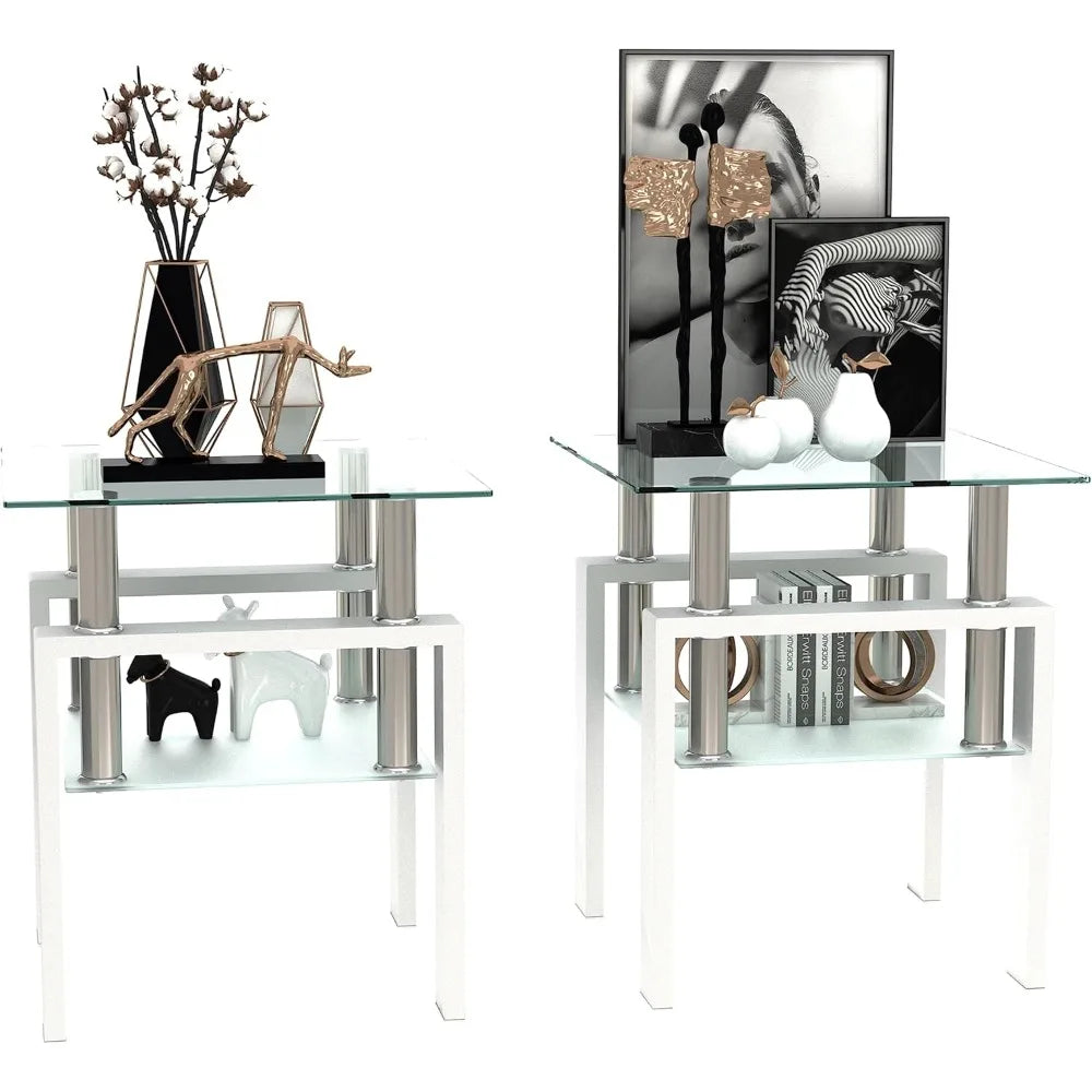 Living Room Tempered Glass Coffee Table And End Tables Set