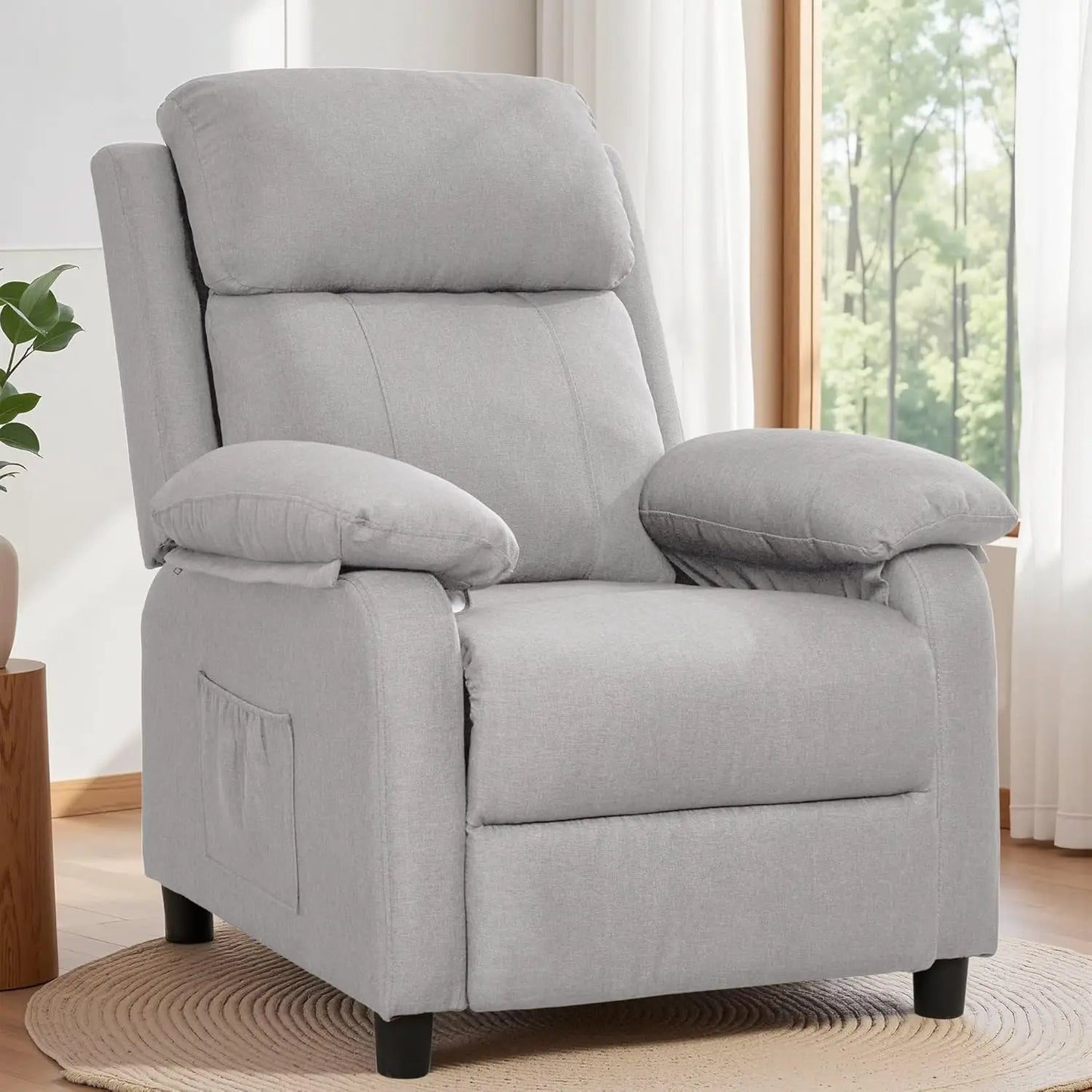 Padded Deep Seat Recliner With Side Pockets Living Room