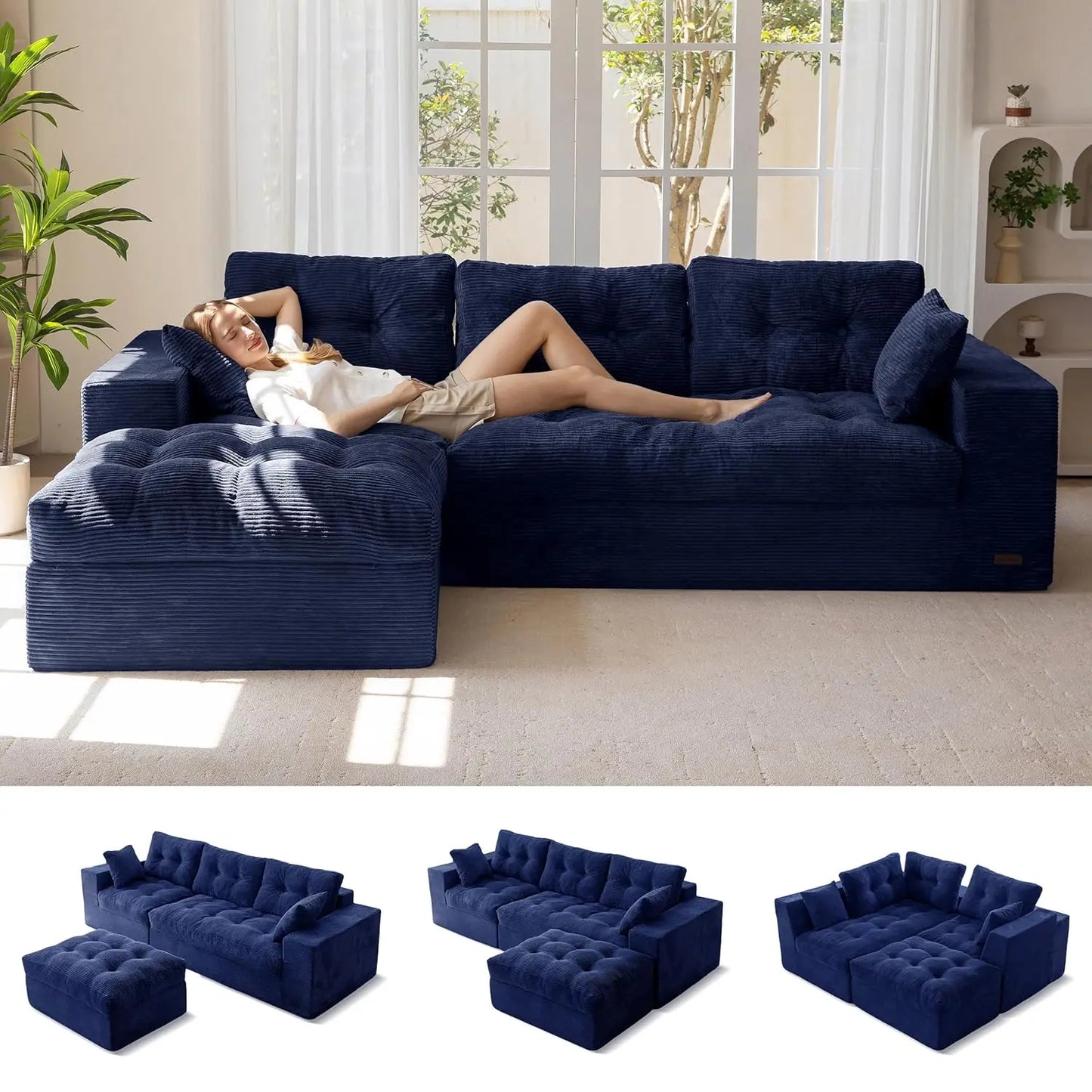L Shaped Modular Sectional Sofa With Ottoman Upholstered Comfort