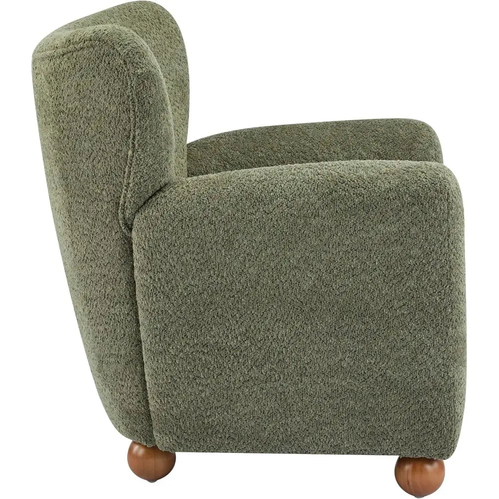 Wingback Accent Chair Upholstered Armchair With Rounded Wooden Legs