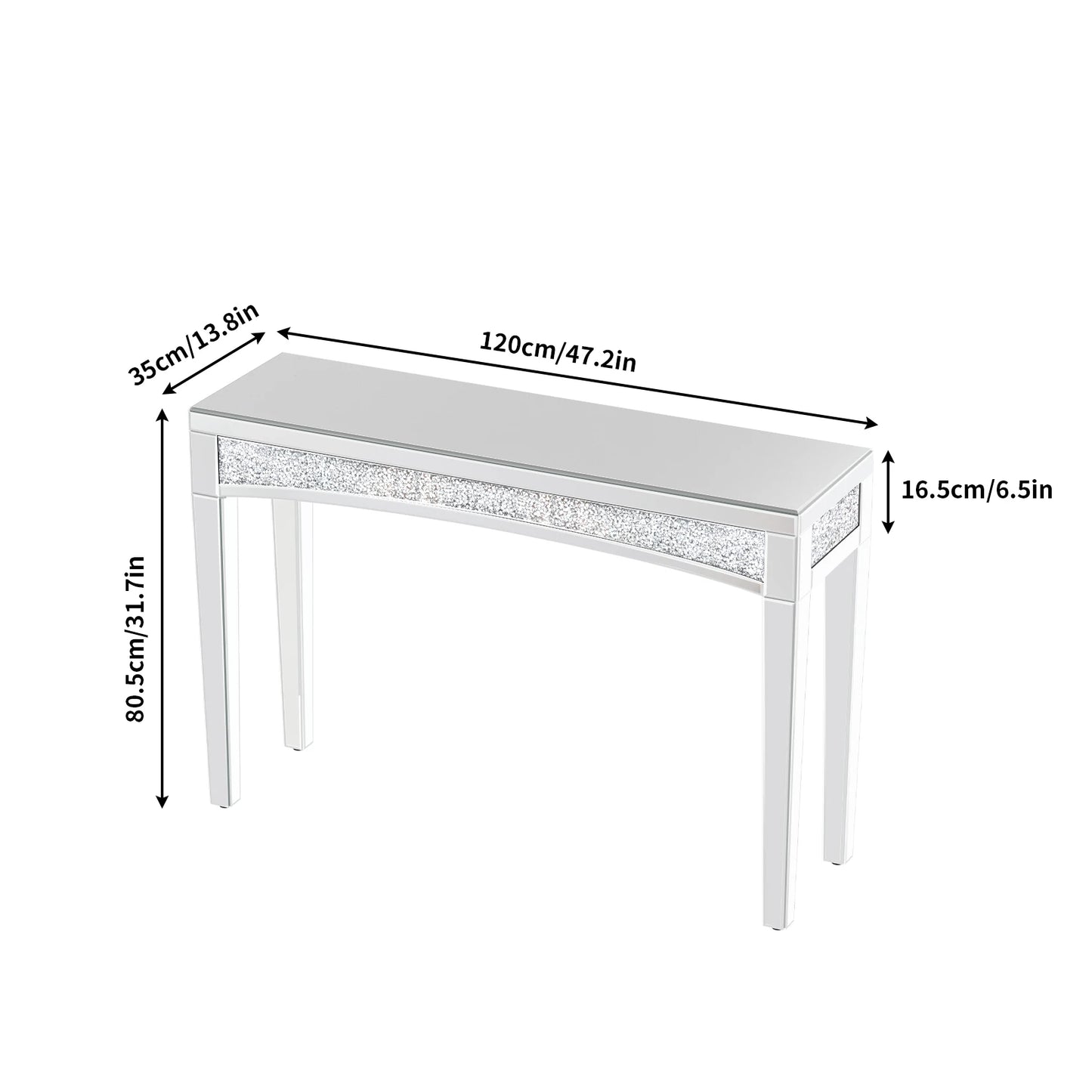 Mirrored Console Table With Crystal Inlay For Living Room