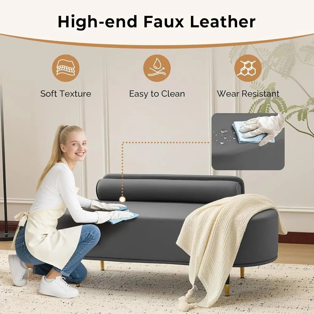 LISM Waiting Room Bench With Low Back Leather Upholstery