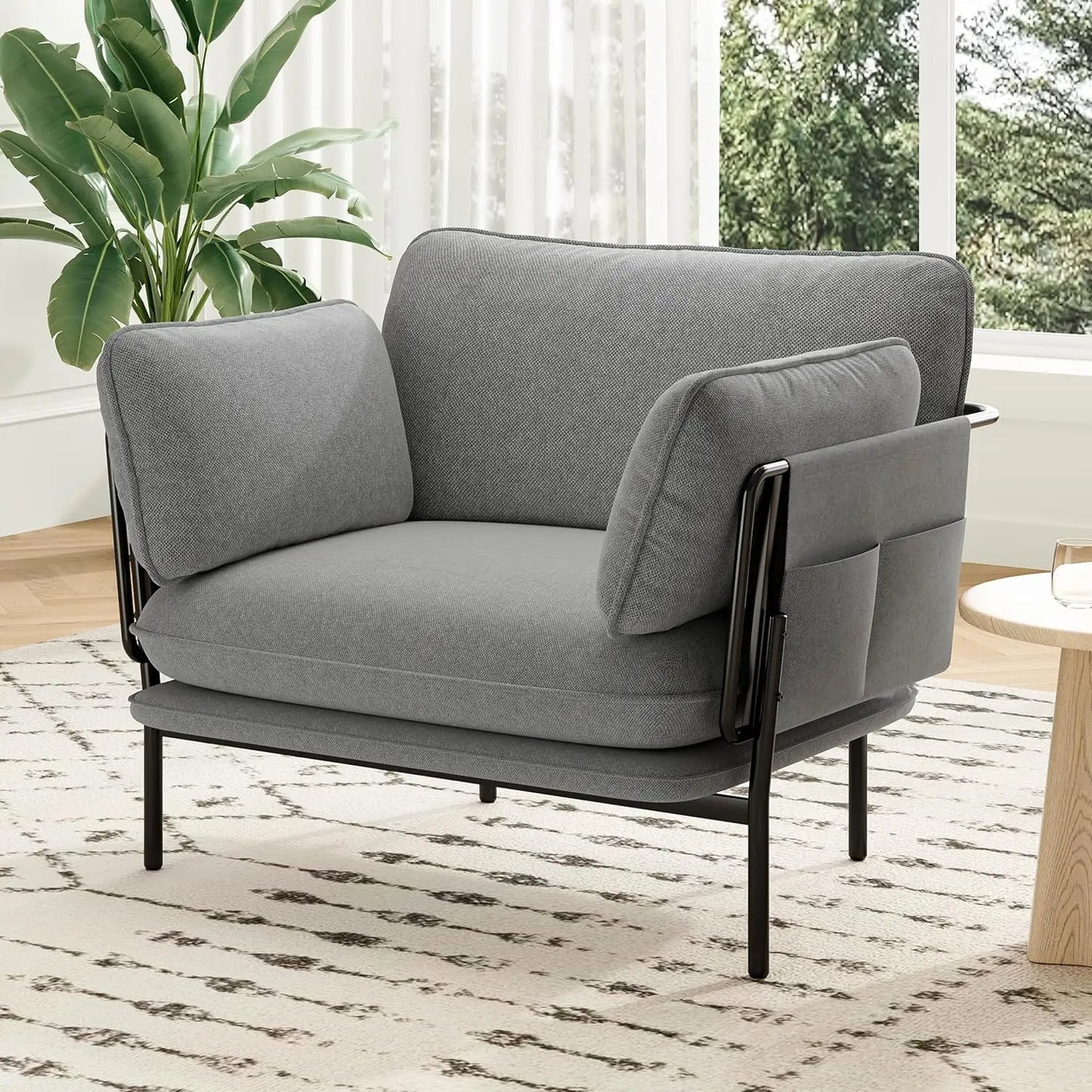 Modern Upholstered Accent Chair For Living Room With Metal Legs