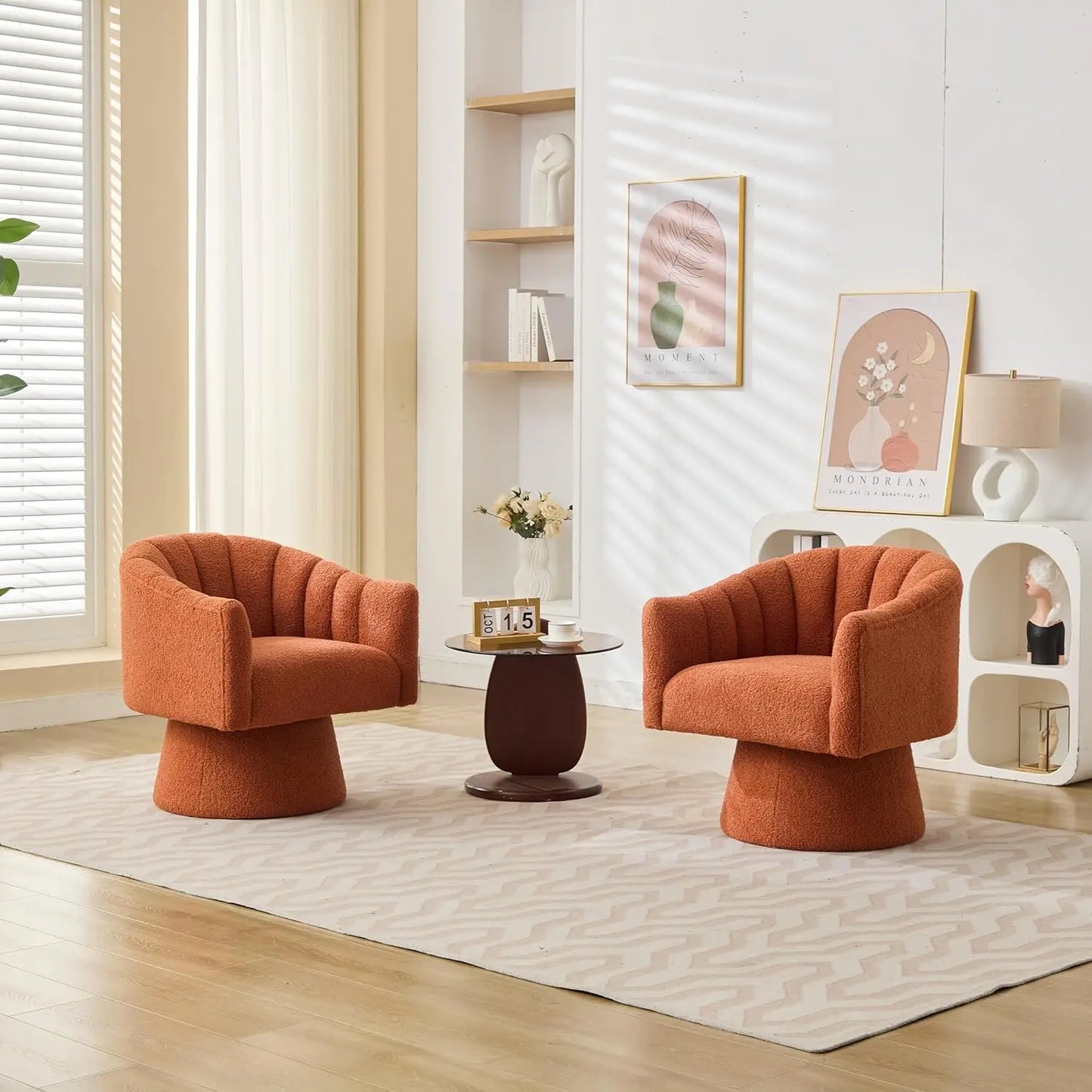 360 Degree Swivel Velvet Upholstered Barrel Chair Set