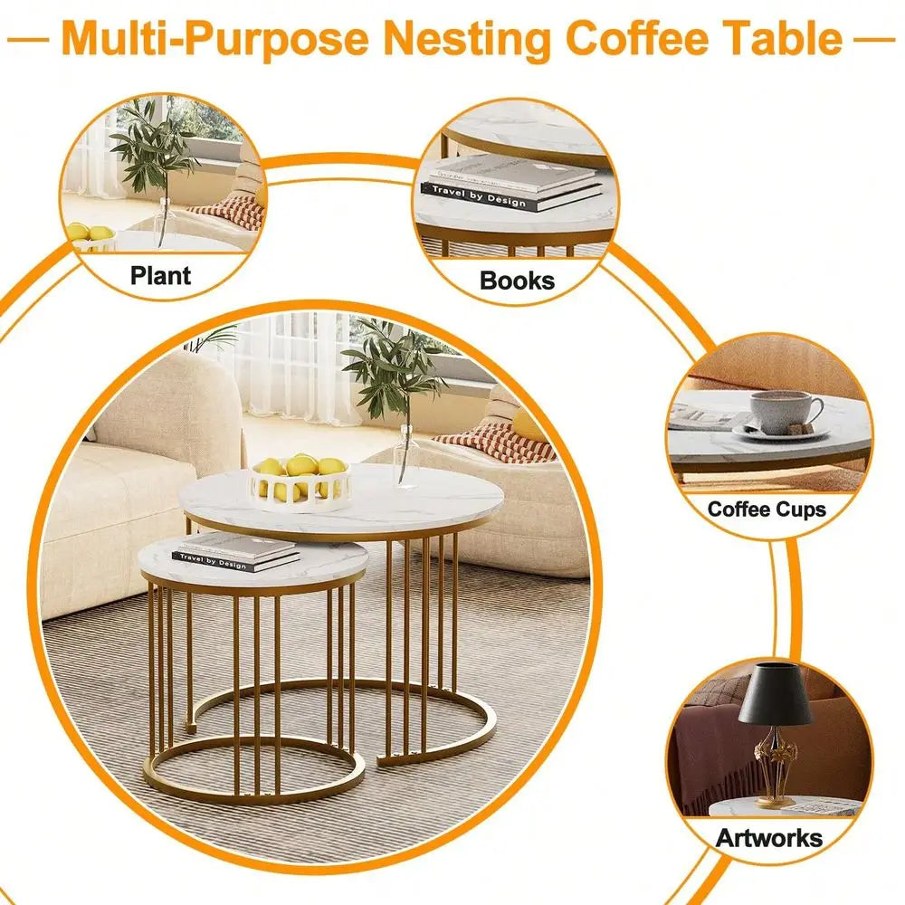 XMSJ Faux Marble Nesting Table For Small Living Rooms