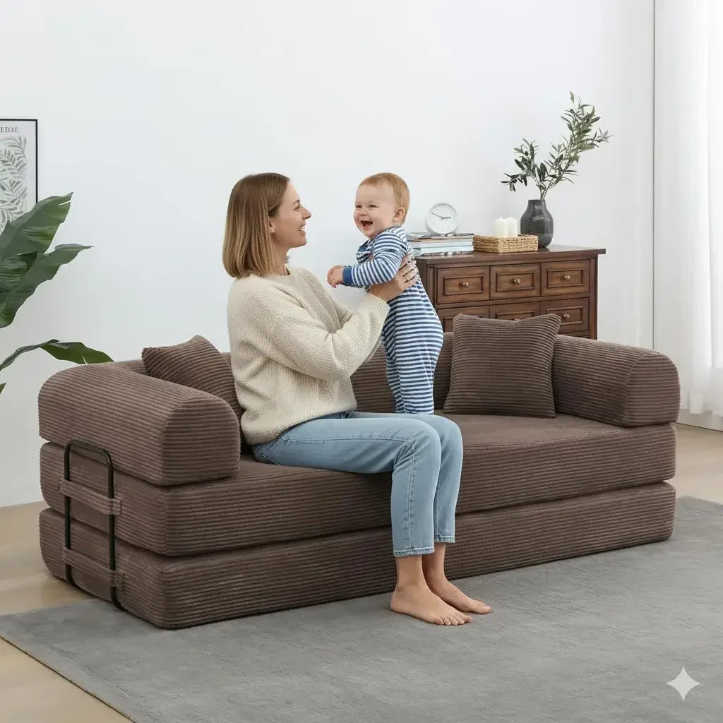 Convertible Sleeper Sofa Bed Corduroy Memory Foam Couch