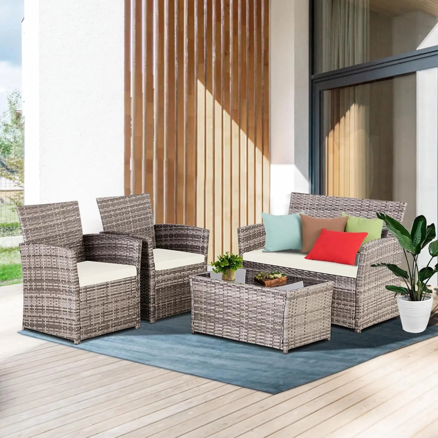 Outdoor Patio Furniture Set Rattan Table and Chairs Conversation Sofa