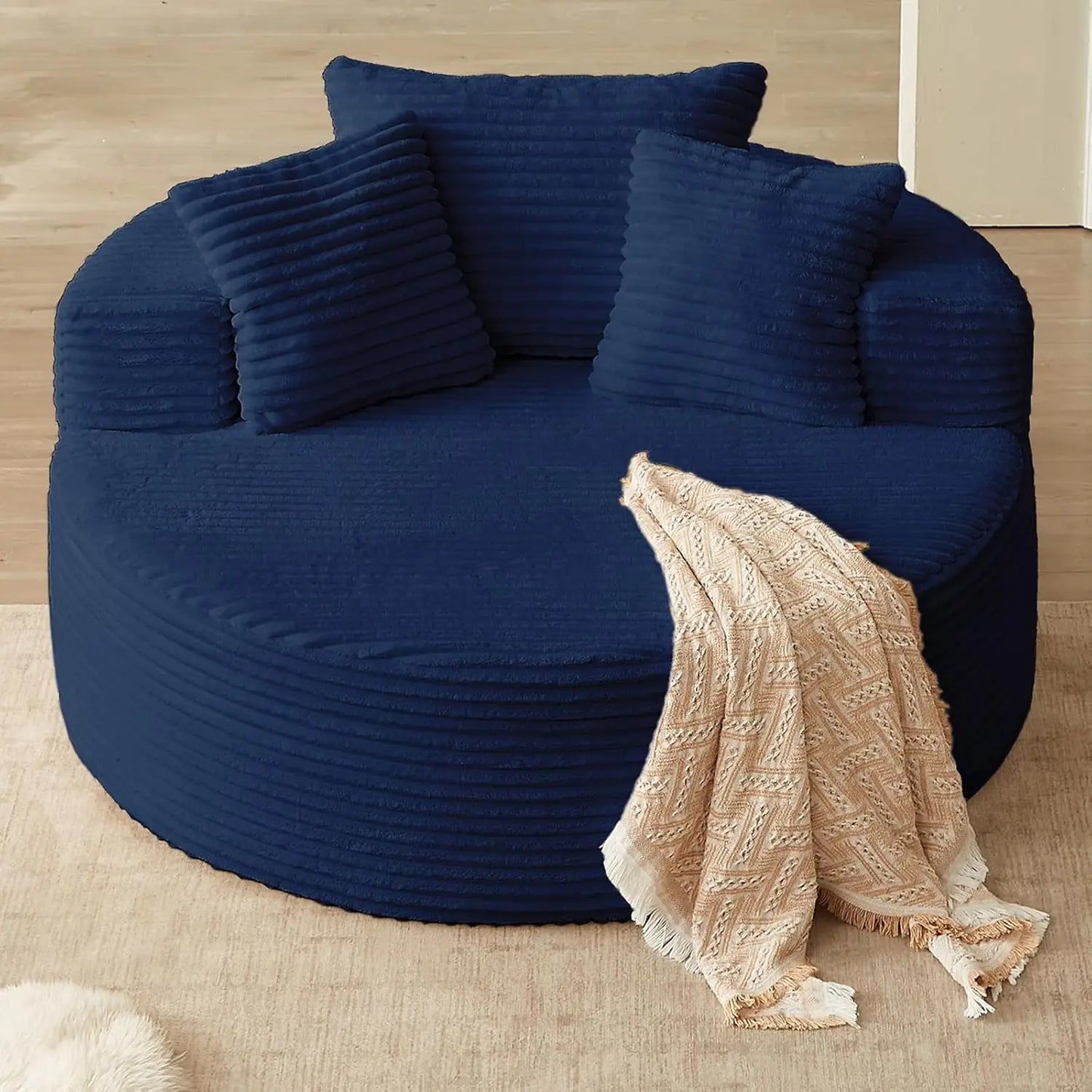 Round Corduroy Upholstered Lounge Chair With Deep Seat Sofa