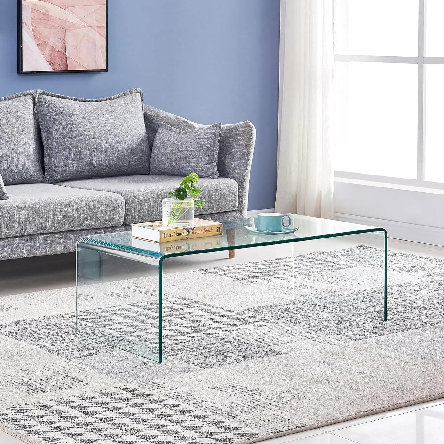 Modern Glass Coffee Table With Wood Frame For Living Room