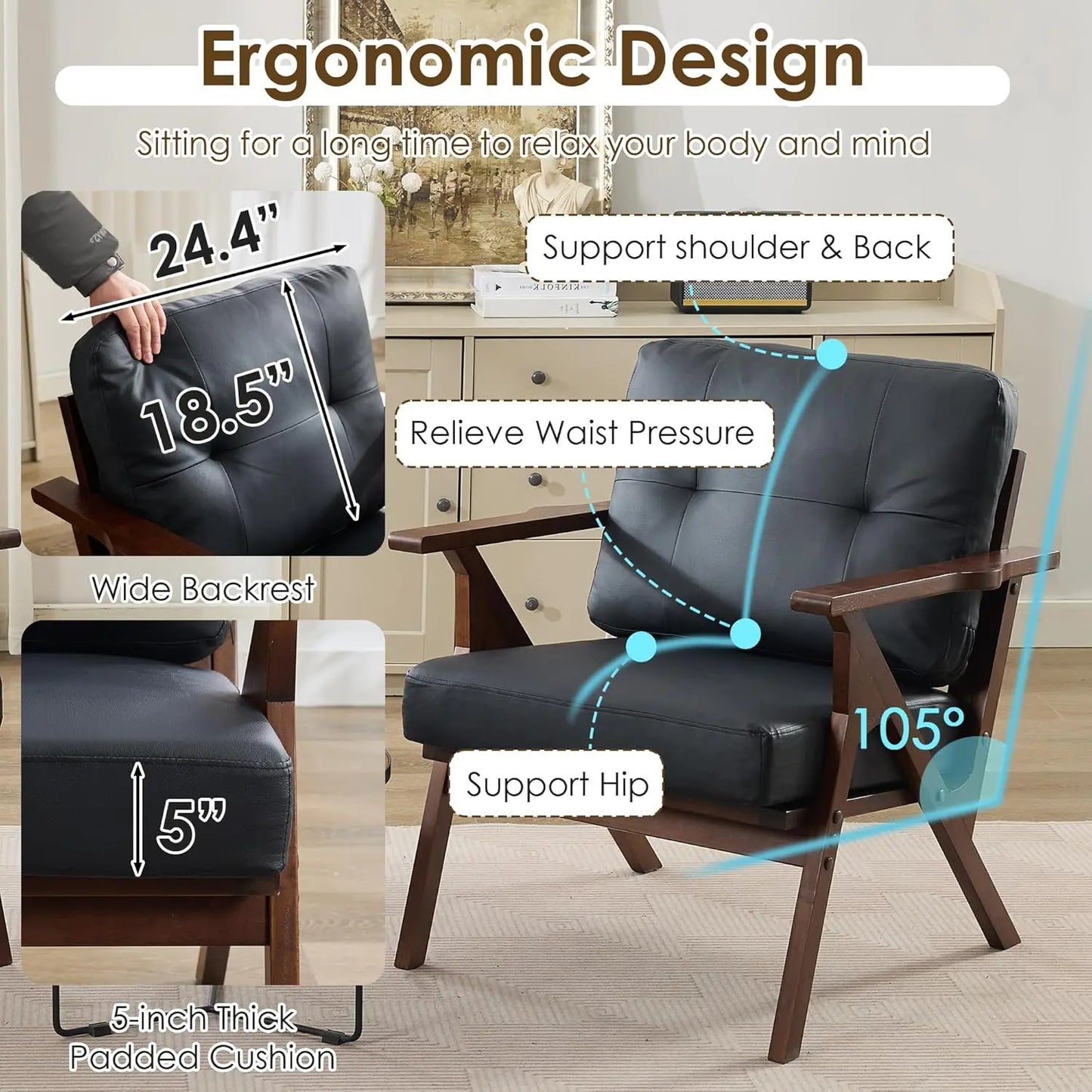 MOYU Minimalist Oak Office Accent Chair Set of Two