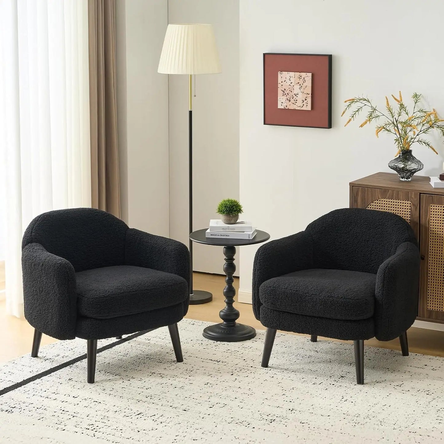 Barrel Accent Chair Set Armrest Track Wood Legs Upholstered Corduroy