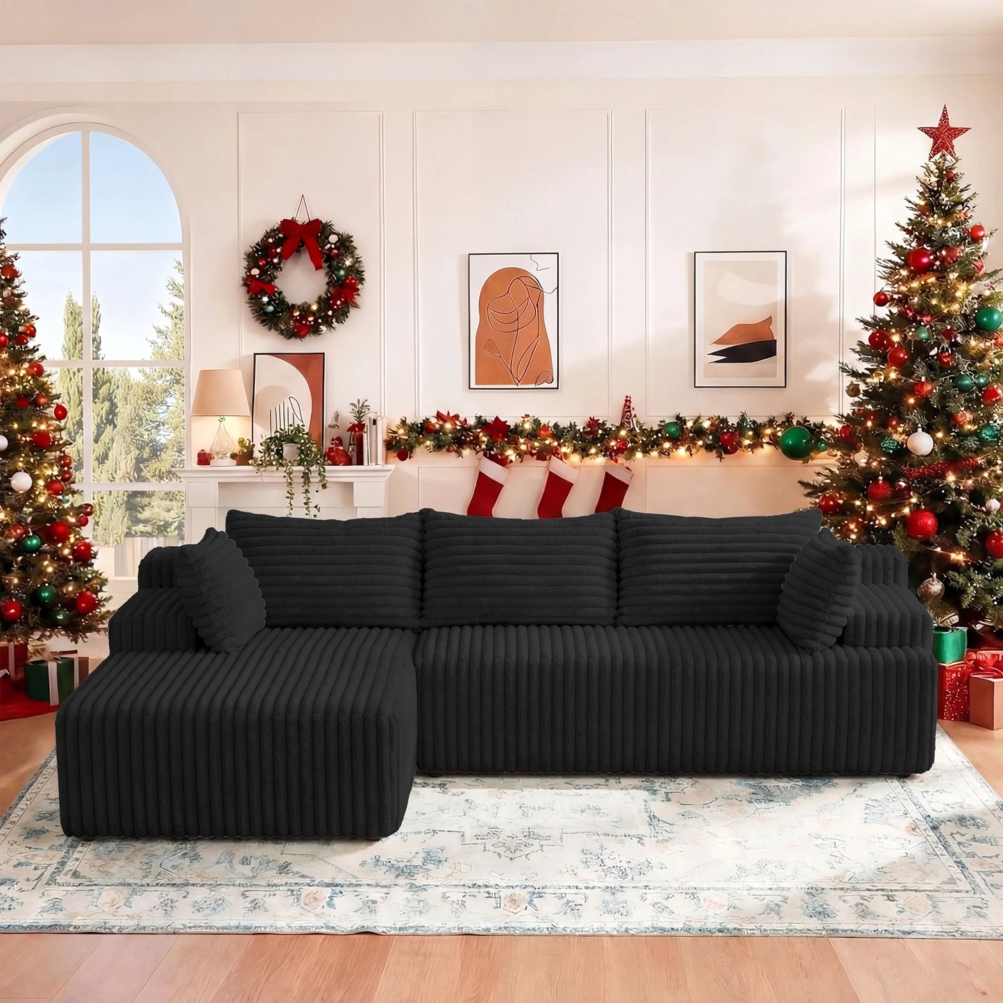 Redlife L-Shape Corduroy Sectional Sofa Cloud-Like Couch