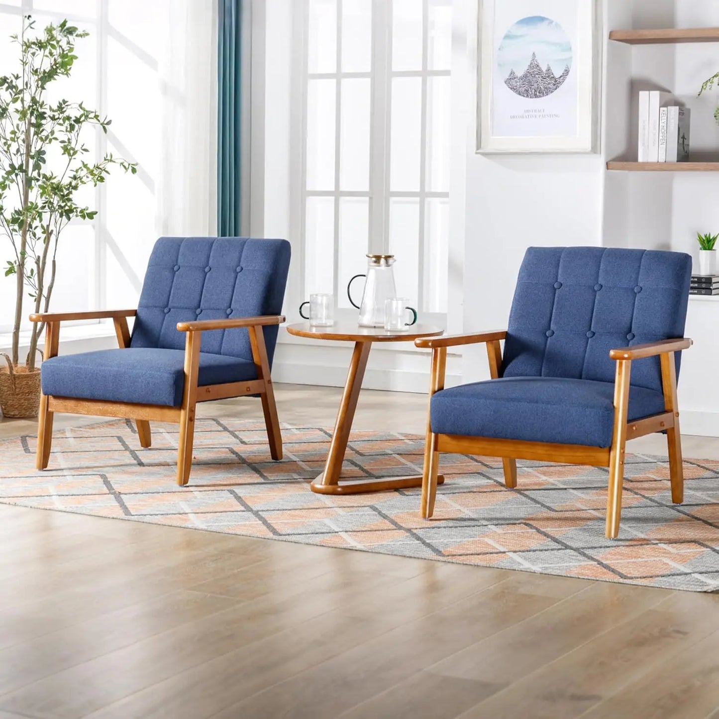 PU Leather Accent Chair Set Of 2 Mid Century Modern