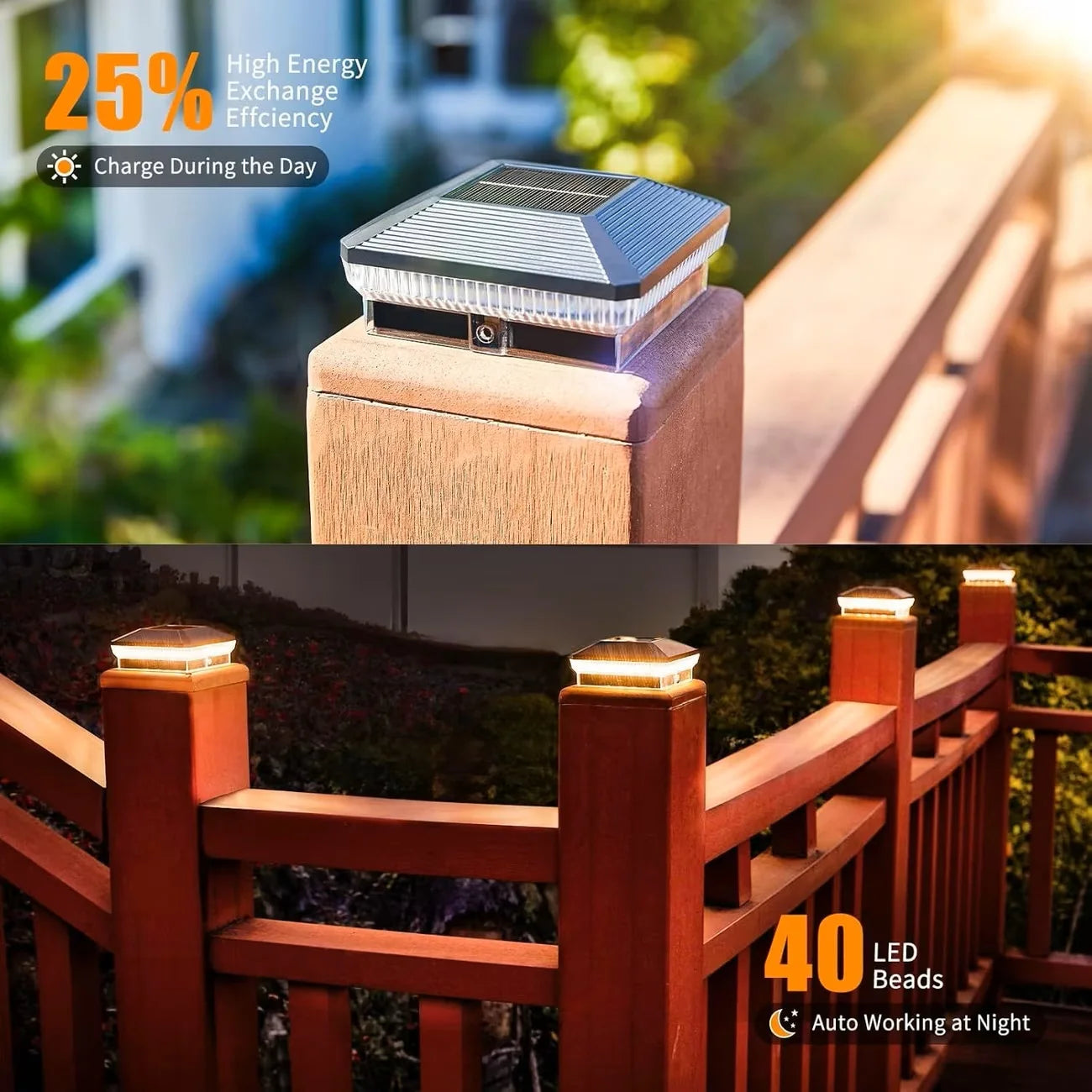Solar Post Lighting 40 LEDs 3 Modes For Fence Posts