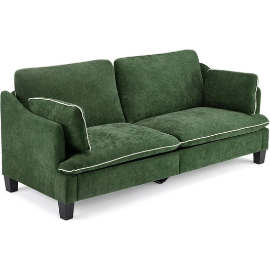 Modern Linen Velvet Sofa With Piped Cushions Removable Cover