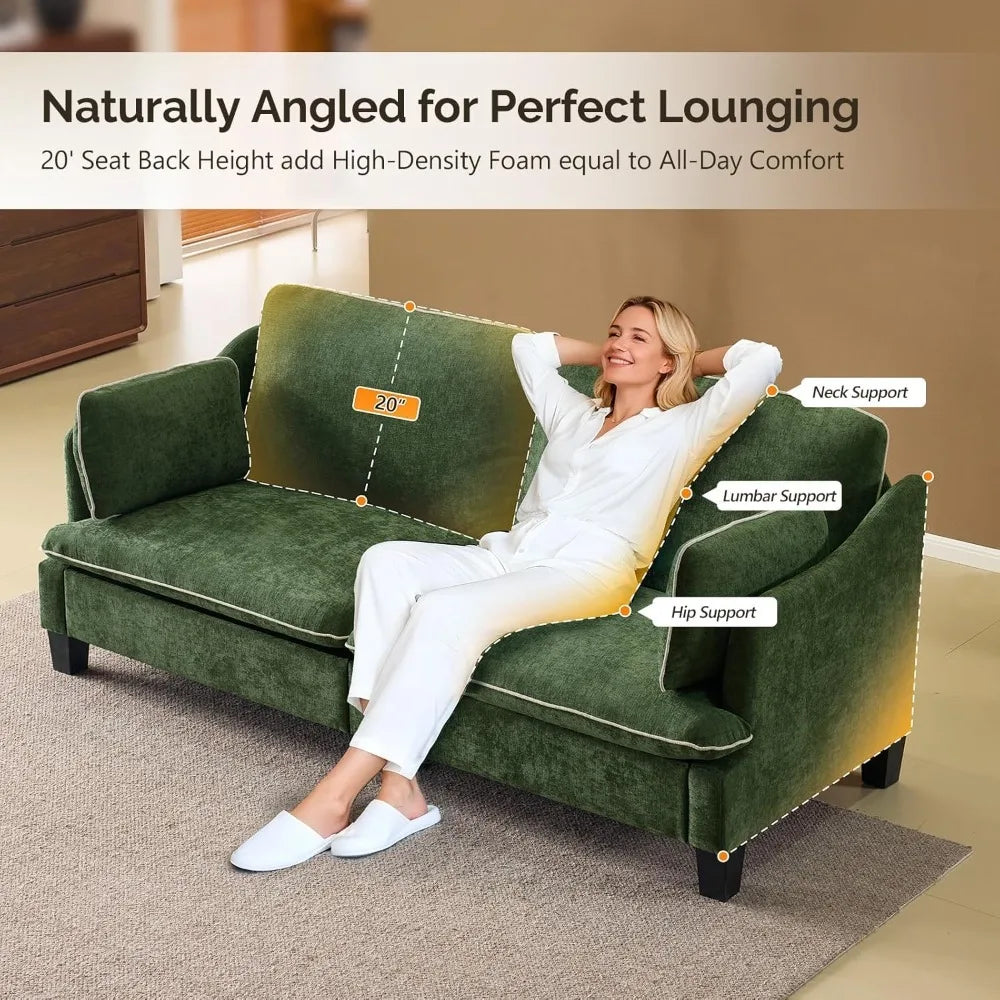 Modern Linen Velvet Sofa With Piped Cushions Removable Cover