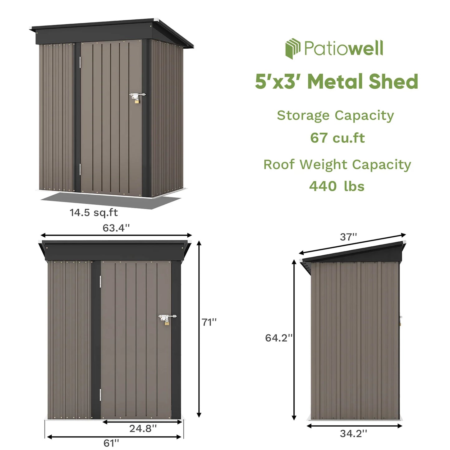 Victone Patiowell Outdoor Storage Shed With Lockable Door