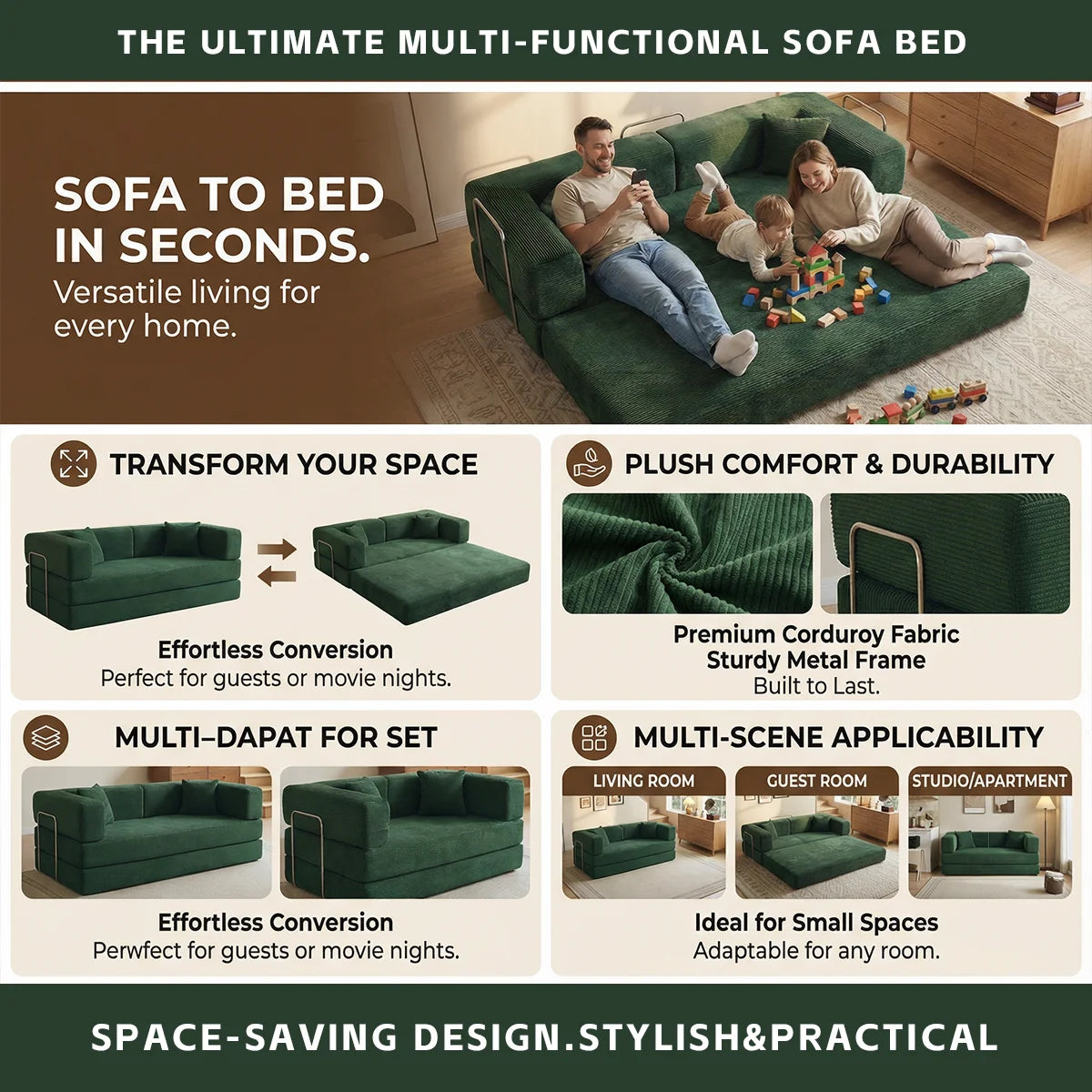 YQzyphyna Futon Sofa Bed 4in1 Convertible Couch For Living Room