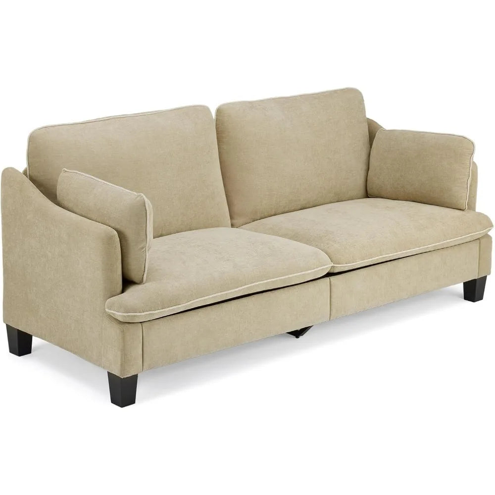 Modern Linen Velvet Sofa With Piped Cushions Removable Cover