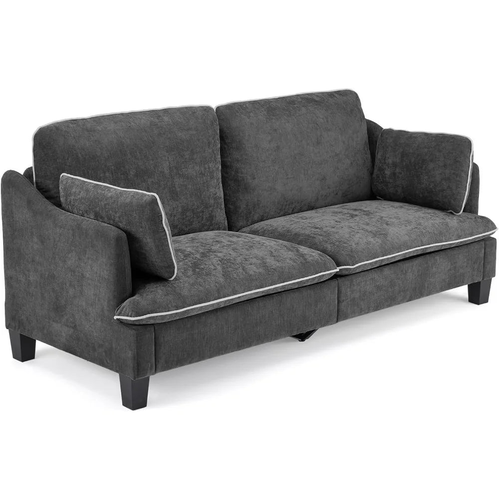 Modern Linen Velvet Sofa With Piped Cushions Removable Cover