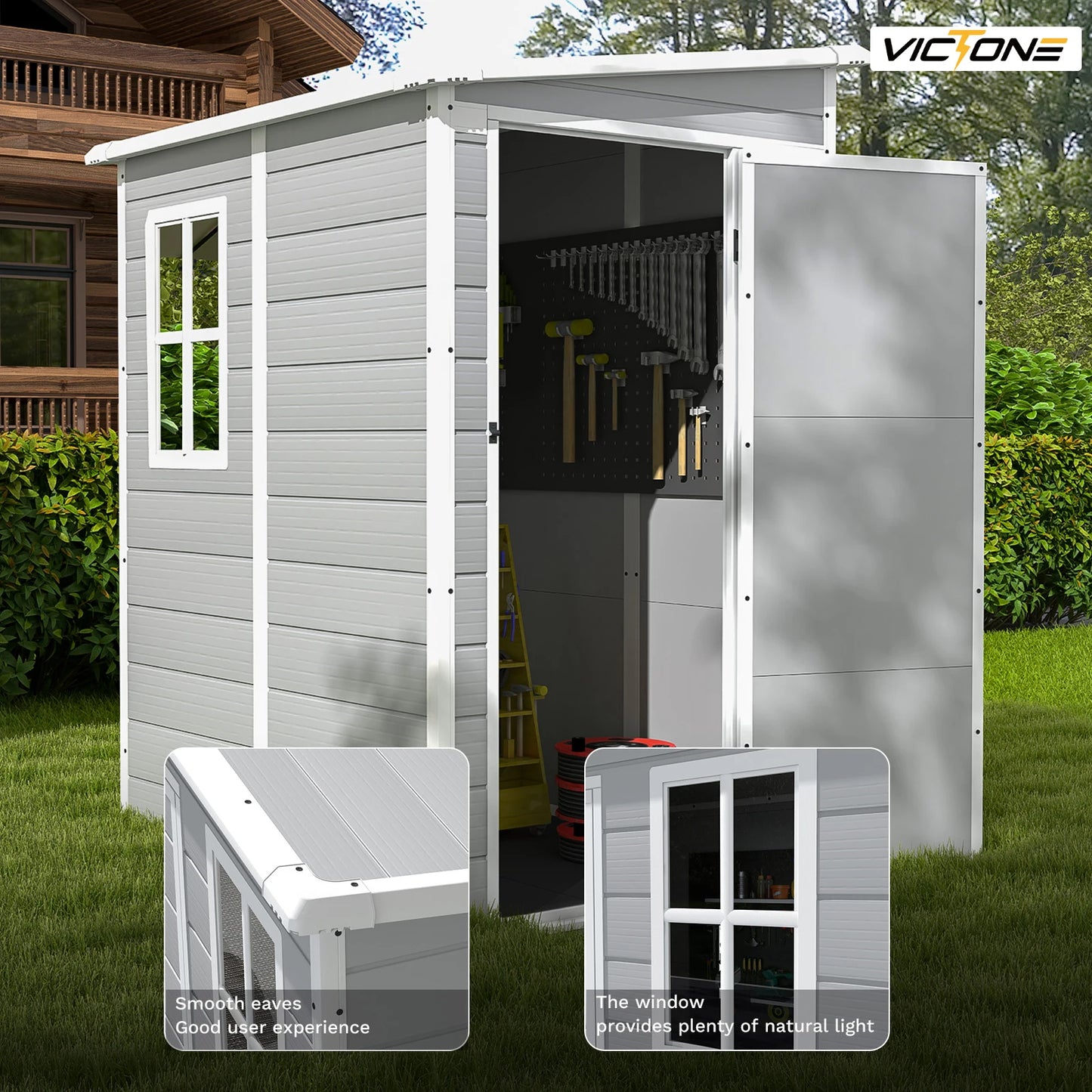 Victone Outdoor Plastic Storage Shed With Floor And Window Door