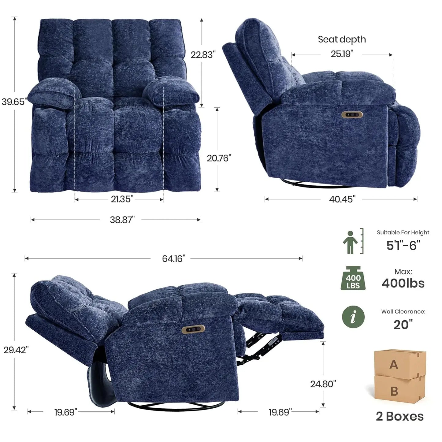 Power Swivel Rocker Recliner Chair For Living Room Comfort