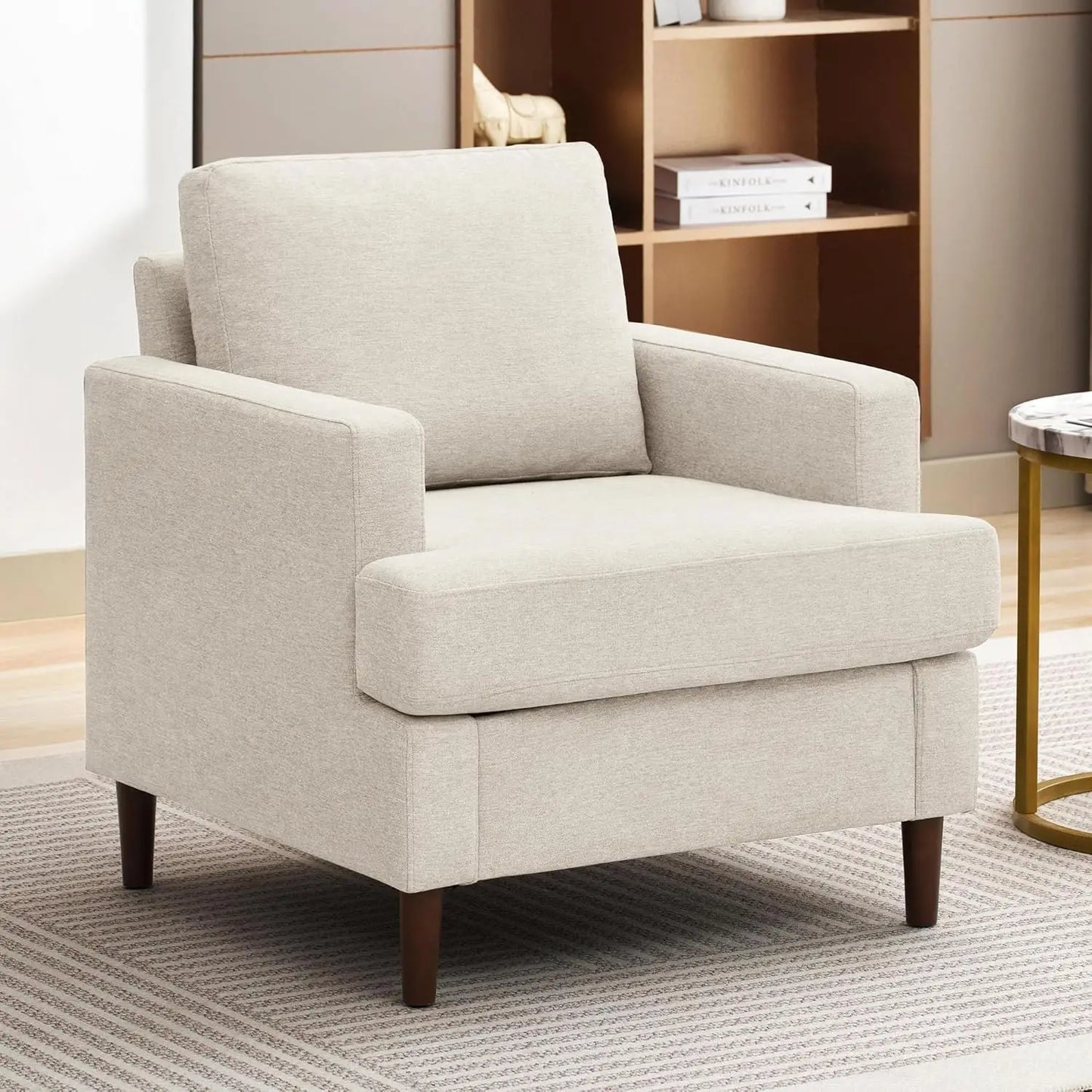 Mid Century Modern Accent Chair Linen Fabric Armchair For Living Room