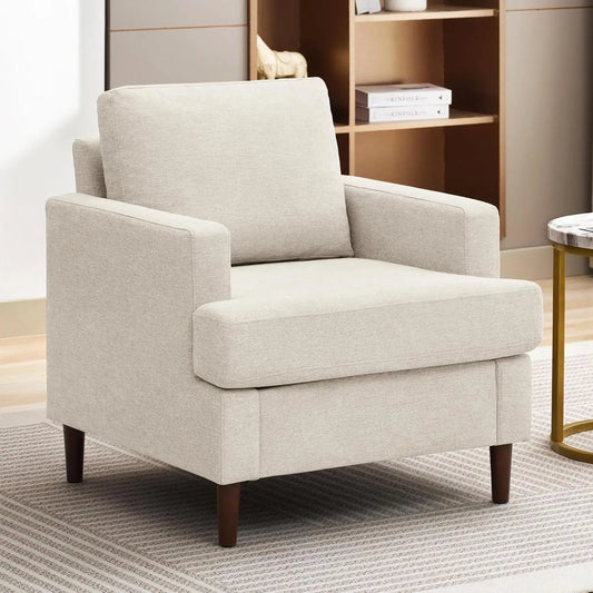 Mid Century Modern Accent Chair Linen Fabric Armchair For Living Room