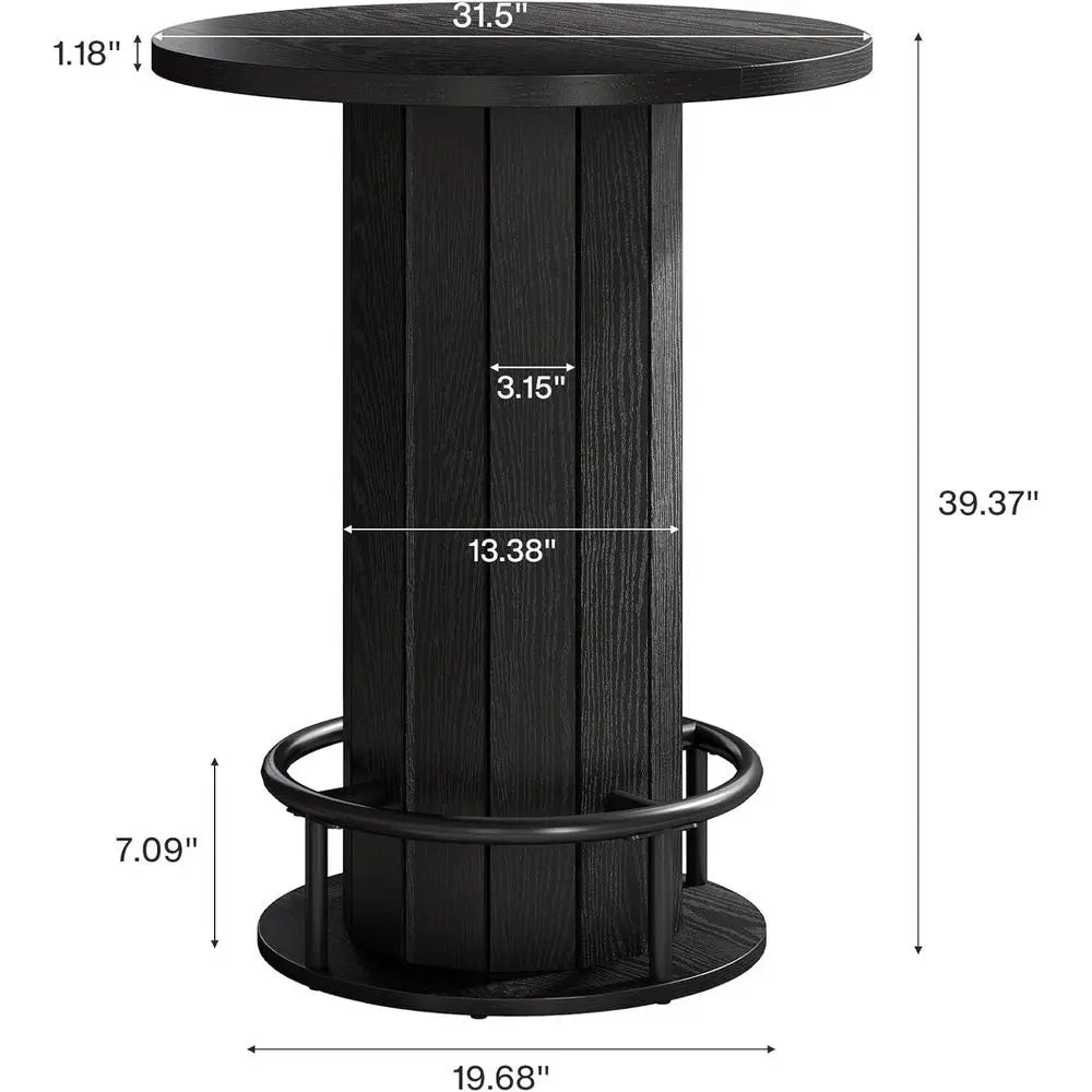 LISM Round Wood Bar Table With Metal Ring Footrest