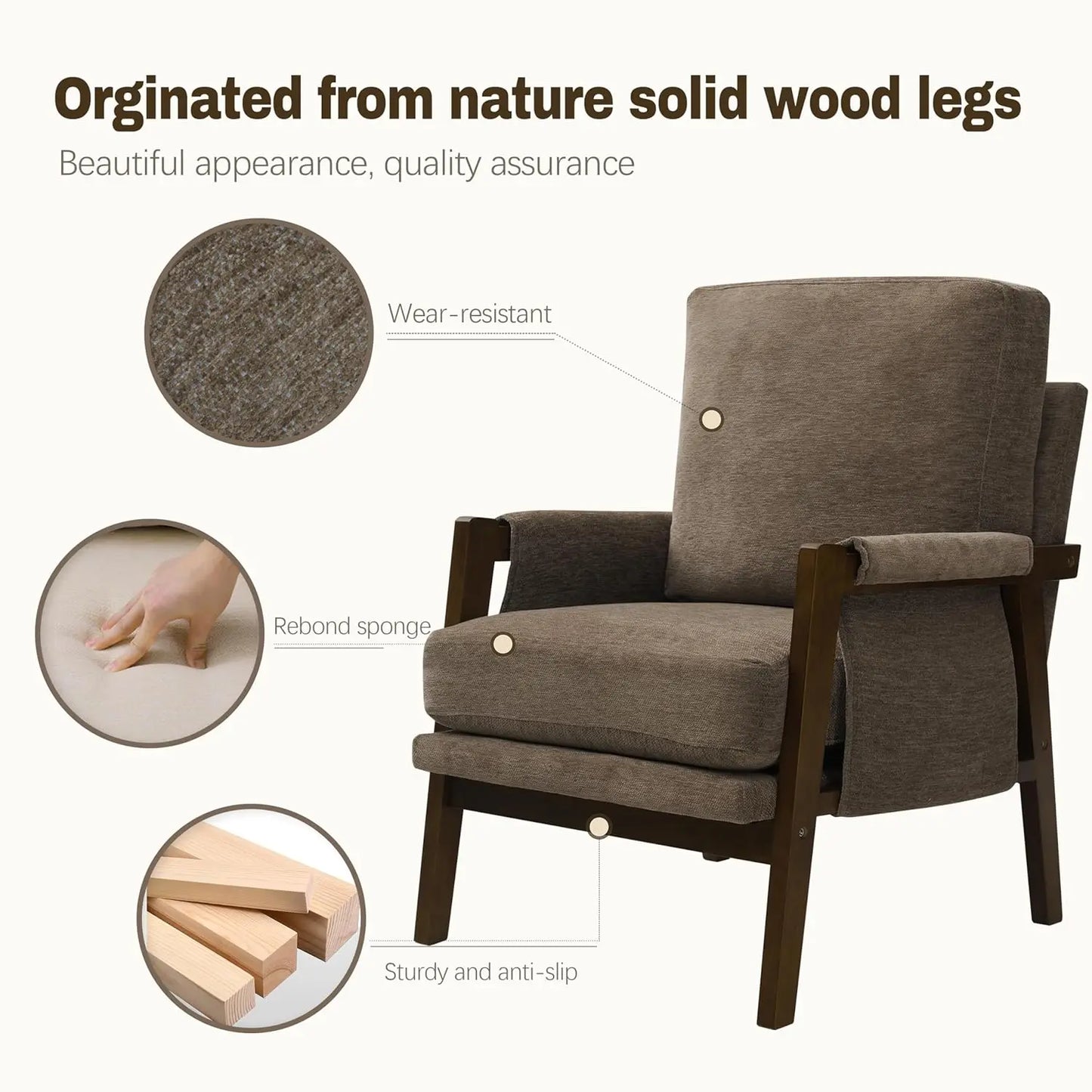 MOYU Mid Century Modern Upholstered Accent Arm Chair