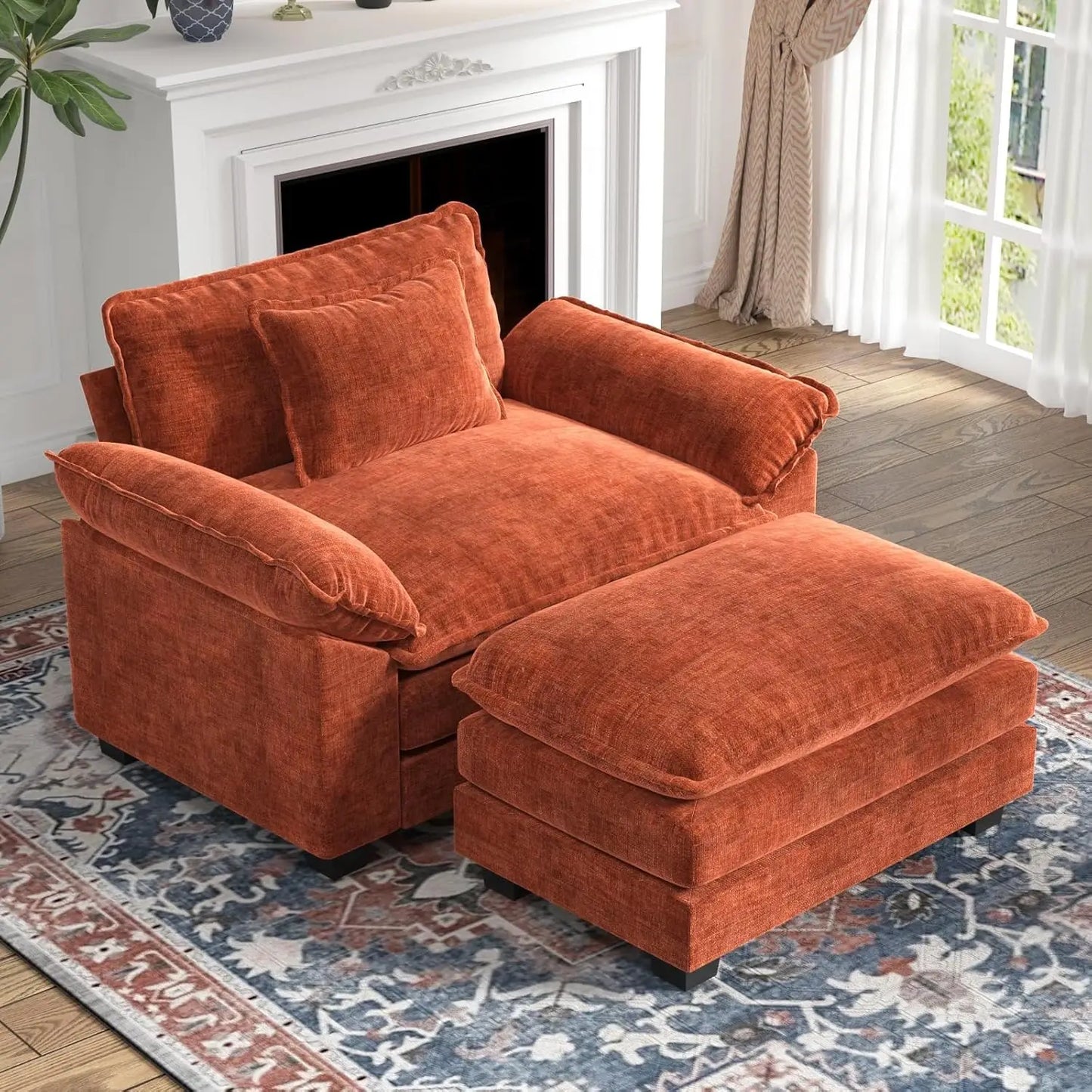 Guangbai Chenille Upholstered Accent Chair With Ottoman