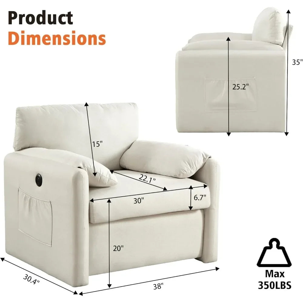 Custom Mid Century Modern Oversized Accent Chair With USB Ports