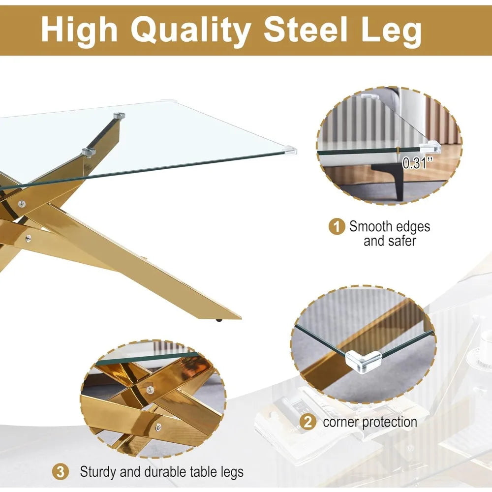 Tempered Glass Coffee And End Table Set With Geometric Legs