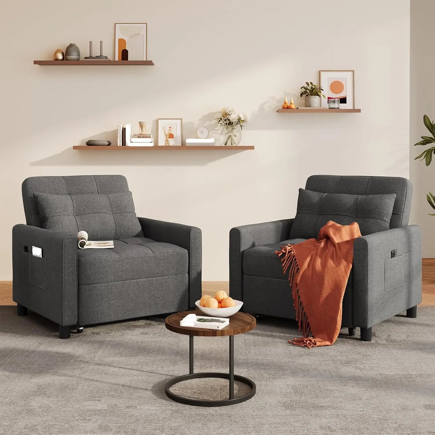Three In One Convertible Sleeper Sofa Bed Linen Fabric
