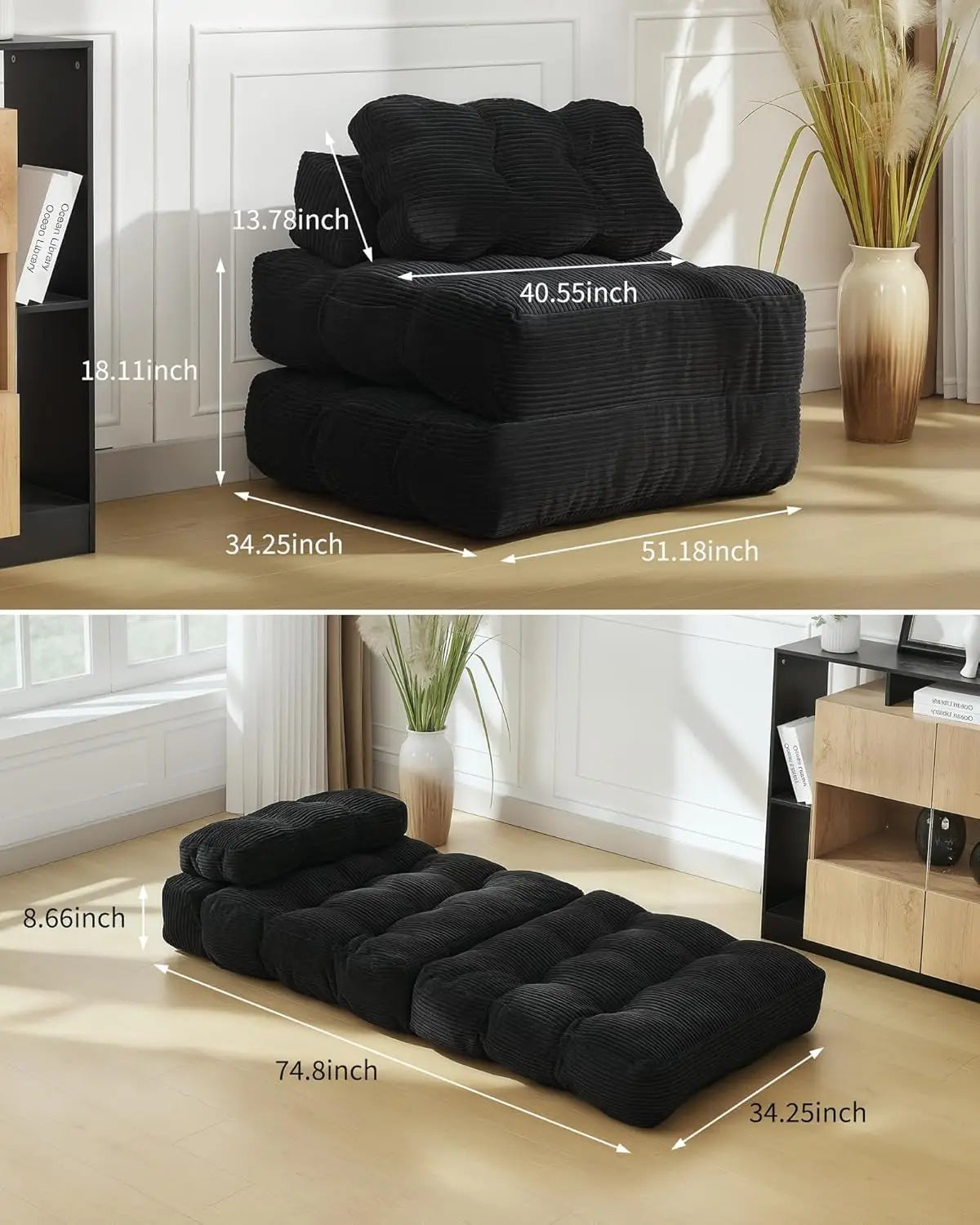 HiMISS 3 In 1 Folding Sofa Bed With Pillow BackSupport