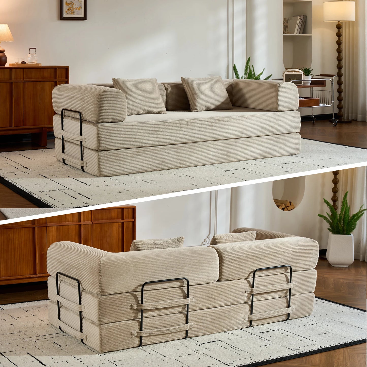 THOLASIS Folding Convertible Corduroy Sofa Bed For Small Spaces
