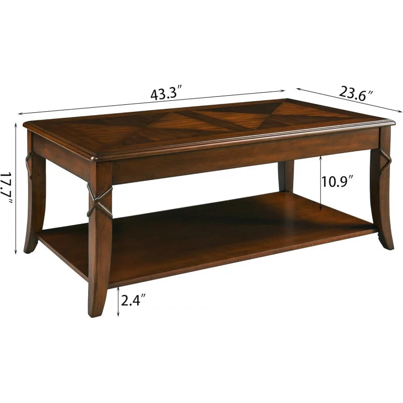 Solid Wood 3-Piece Living Room Set With Coffee Table