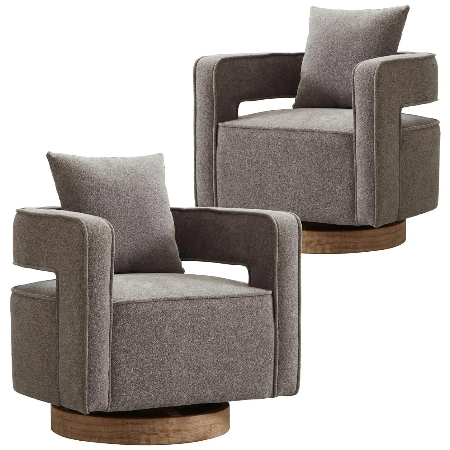 Upholstered Swivel Accent Barrel Chair Set Two Linen Open Back