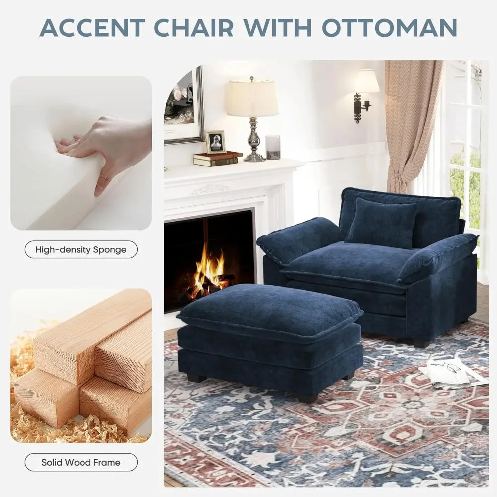 Guangbai Chenille Upholstered Accent Chair With Ottoman