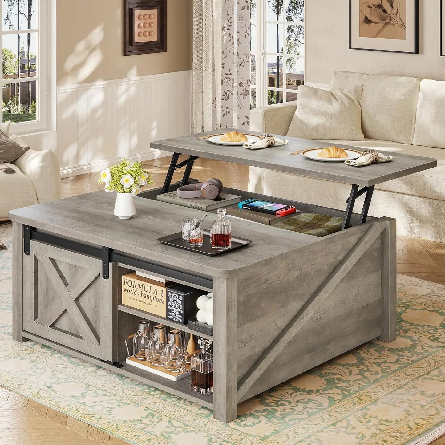 Lift Top Coffee Table With Storage Farmhouse Style