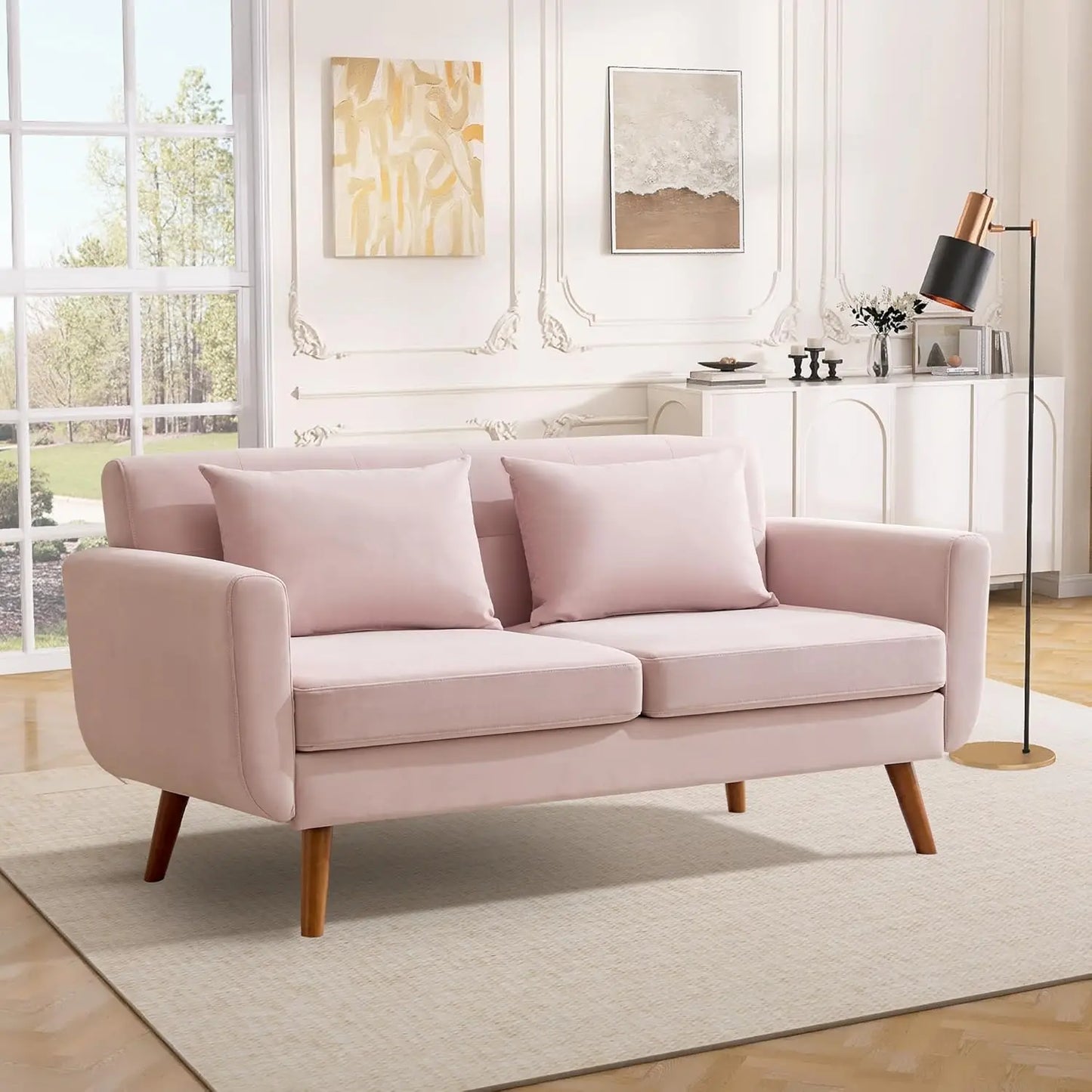 Mid Century Modern Button Tufted Upholstered Loveseat