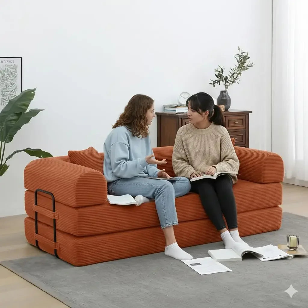 Convertible Sleeper Sofa Bed Corduroy Memory Foam Couch