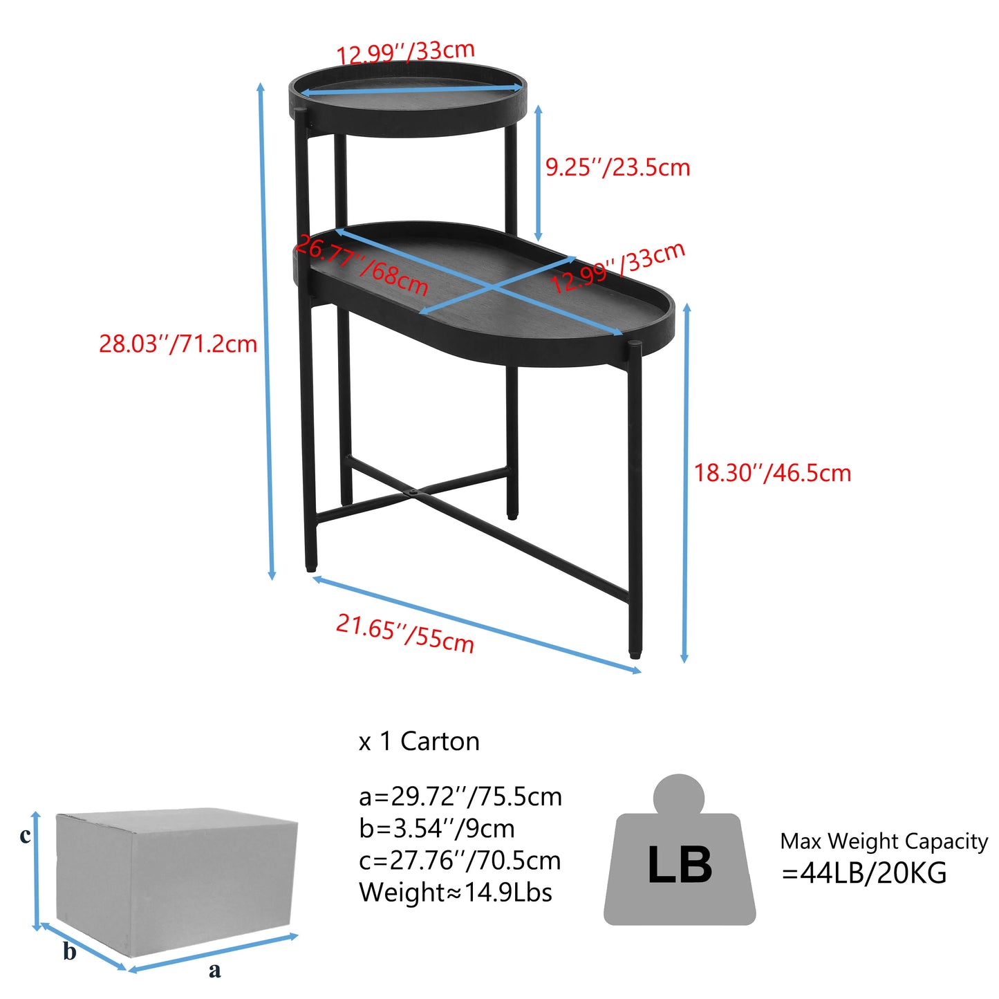 Two Tier Side Table With Storage Metal Frame End Table