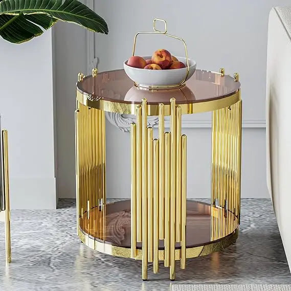 Round Glass End Table Stainless Steel Irregular Leg Living Room