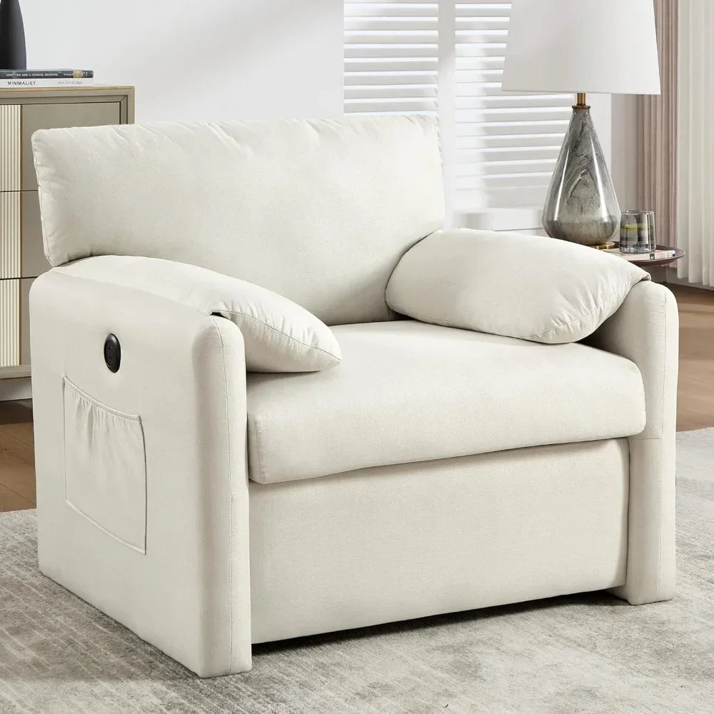 Custom Mid Century Modern Oversized Accent Chair With USB Ports