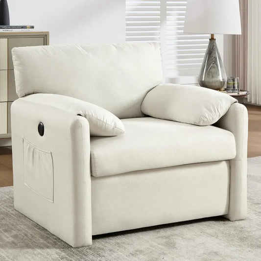 Custom Mid Century Modern Oversized Accent Chair With USB Ports