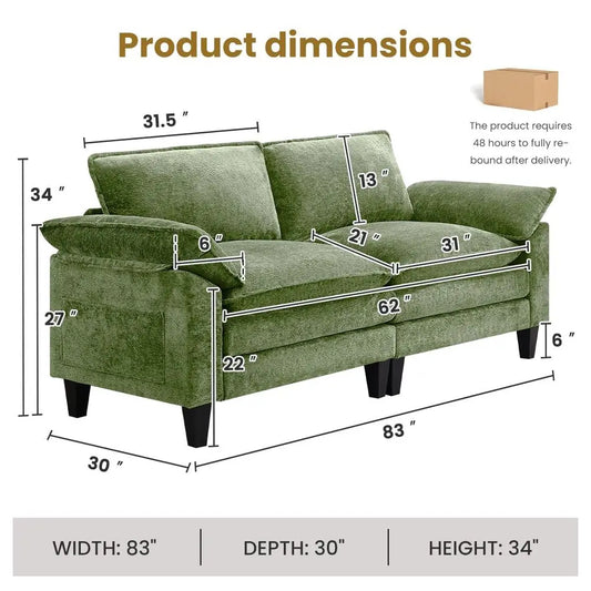 Cloud Loveseat Sofa Modern Chenille Fabric Double Cushion